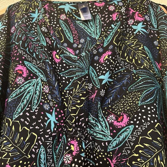 Swimsuits For All Swim Cover Up Black Dolman Sleeve Bat Wing Tropical Print 18 - Picture 4 of 6